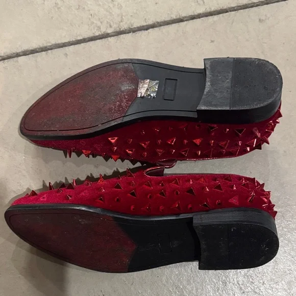Red Spiked Loafers for Men - Picture 3 of 3